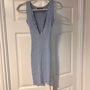 Papaya Light Blue Buttoned Mini Dress
